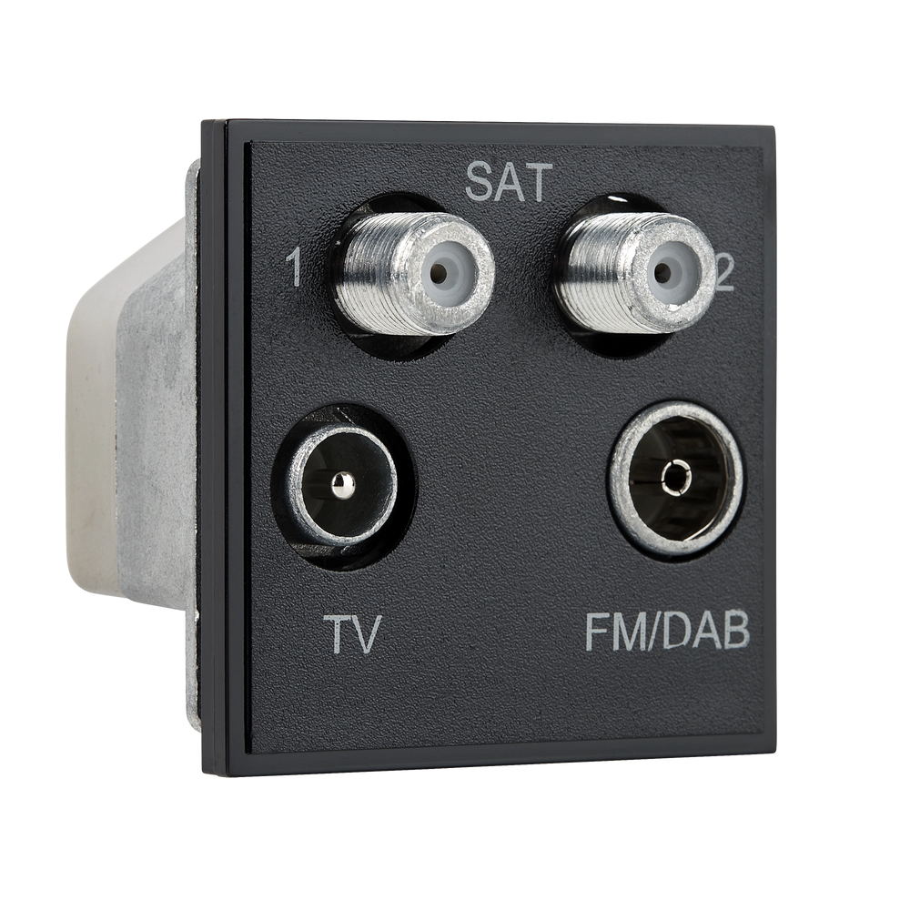 TV, FM/DAB & SAT Quad Outlet 50mm Euro Module