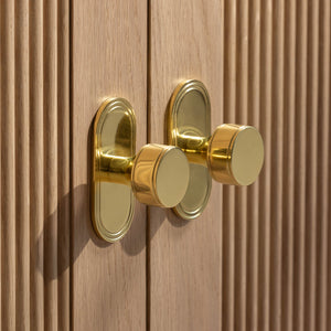 Design by Holly Oak House | Photography by Handover Agency | Barwick Plain Cabinet Knob with Backplate shown in our polished brass lacquered (PBL) finish.