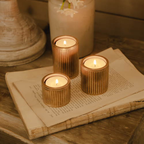 Barwick Ridged Set of Three Brass Tealight Holders