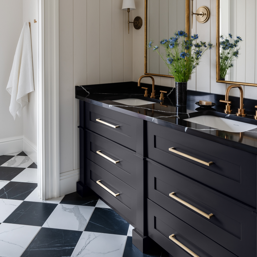 Design by JK Interior Living. Product shown in our satin antique satin lacquered (SAS) finish.