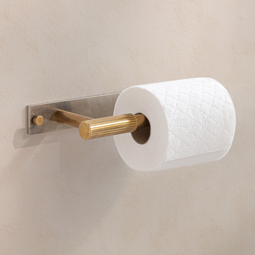 MIX Straight Knurled Toilet Roll Holder & Backplate - Mixed Finish