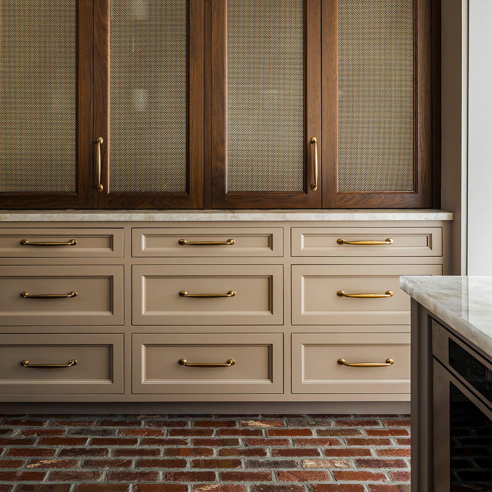 Design by Kate Marker Interiors | Photography by Margaret Rajic | Bakes cabinet handle shown in our aged brass (BEL) finish.