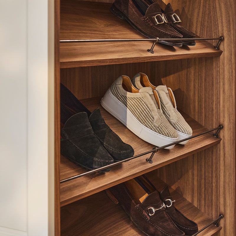 Design by Naked Kitchens | Small Cotswold Gallery Shelf Rail shown in our dark aged brass (DAB) finish.