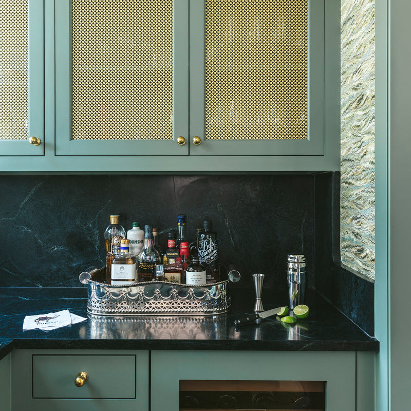 Features our 10mm Diamond Interwoven Grille with 3mm Plain Wire in our satin brass lacquered (SBL) grille finish | Project by Caitlin Kah.
