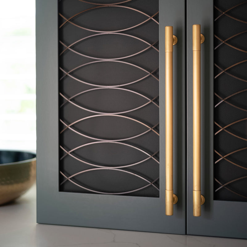 Features our Horizontal Elliptical Grille  with Fine Mesh Backing in our antique brass lacquered (ABL) grille finish | Project by Emmie B Interiors.