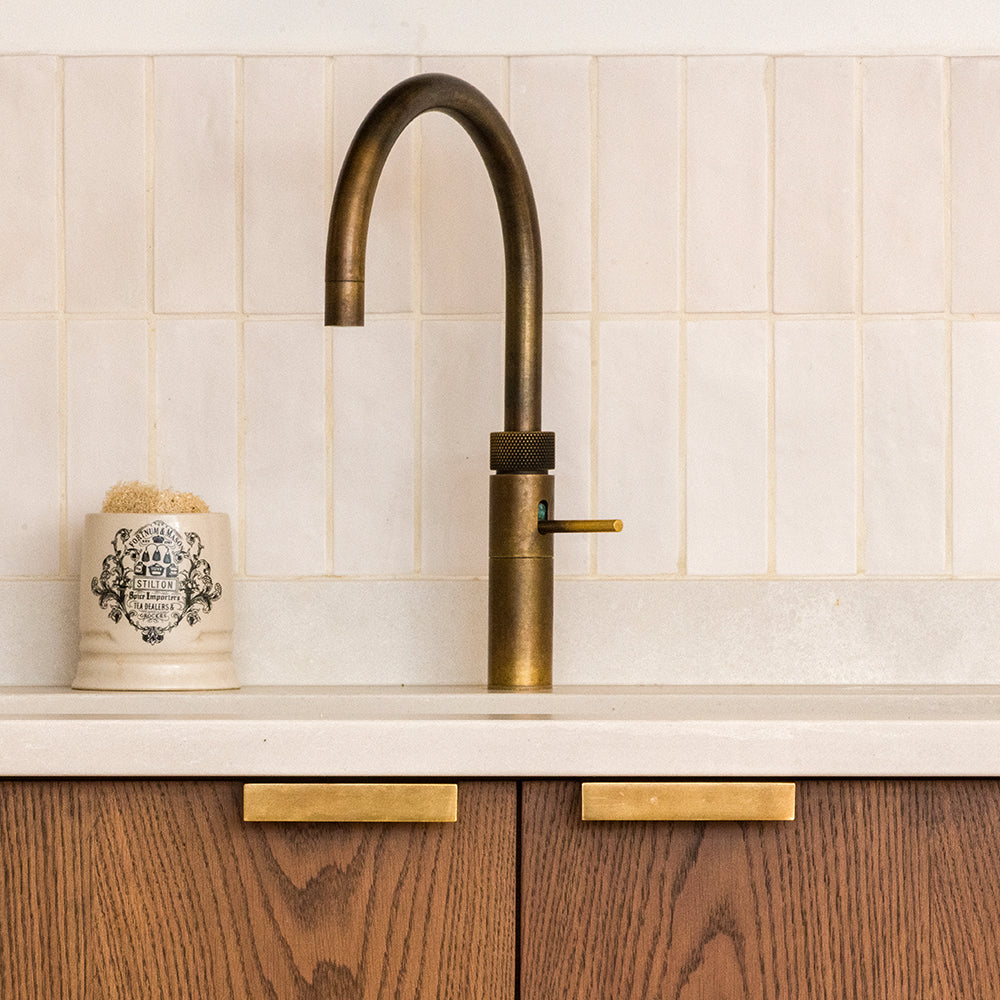 Design by Inglis Hall | Edgbaston Pull Handles shown in our aged brass (BEL) finish.