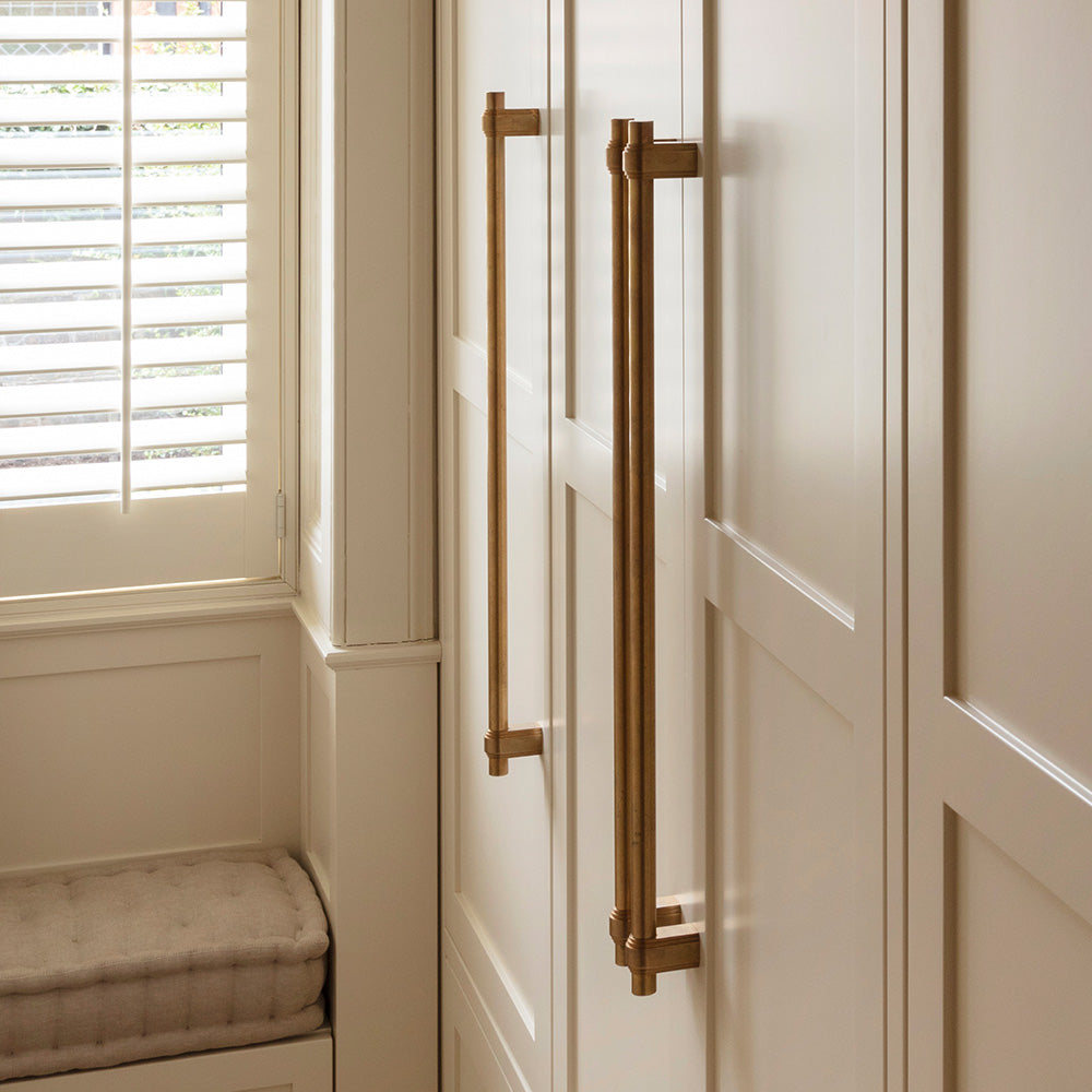 Design by Studio LBI | Gaumont appliance pull shown in our aged brass (BEL) finish.