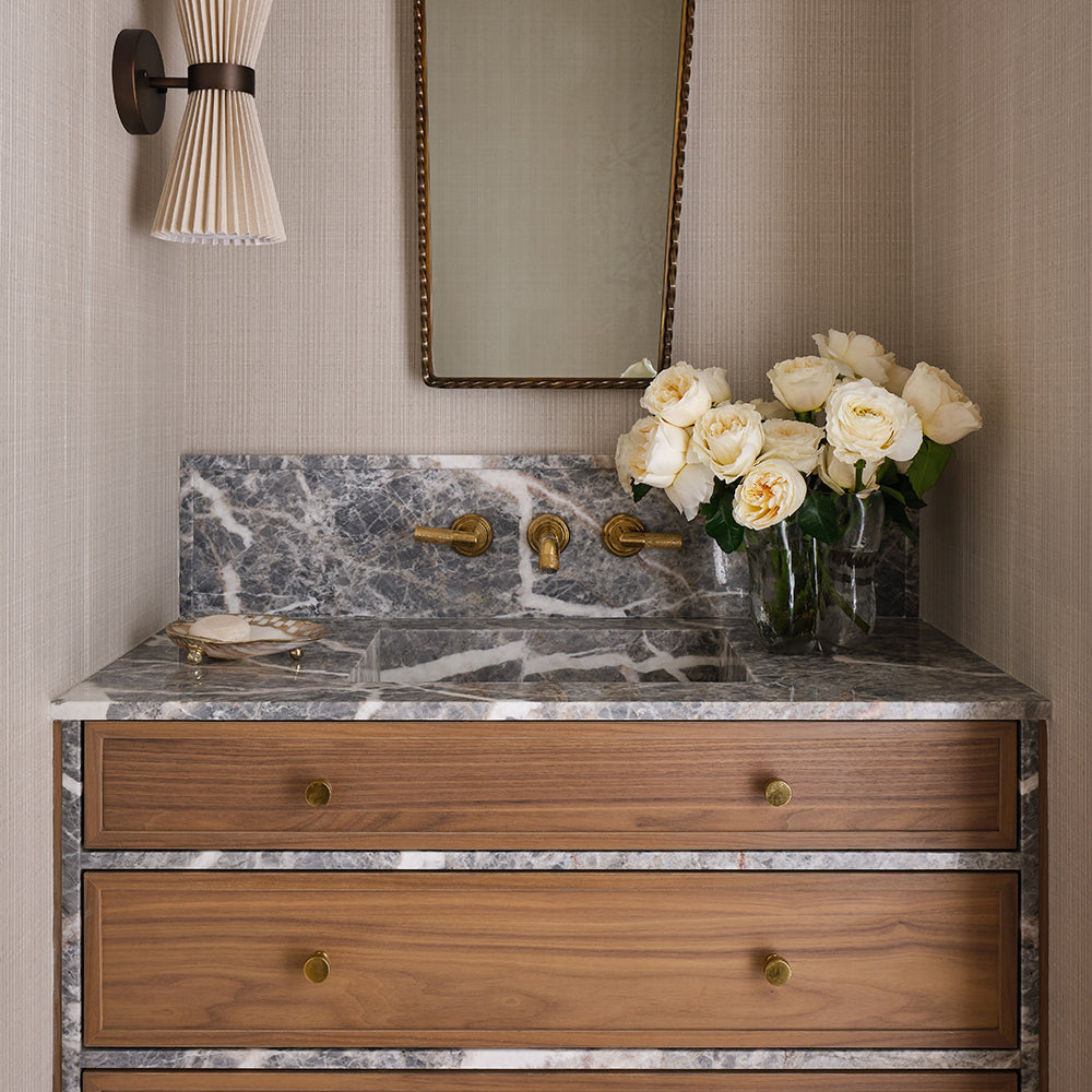 Design by Lindsey Goddard Interiors | Grove Cabinet Knobs shown in our aged brass (BEL) finish.