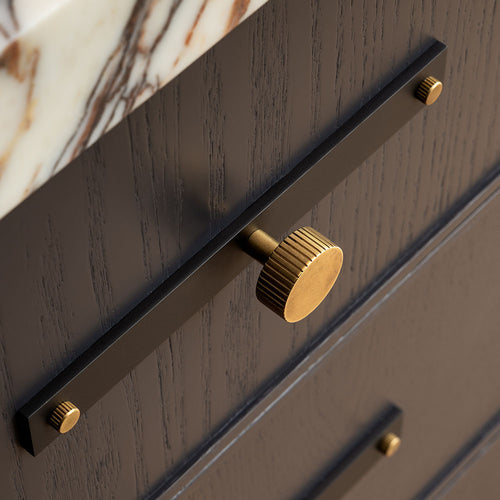 MIX Straight Knurled Cabinet Knob & Backplate - Mixed Finish