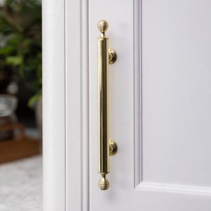 Design by Scarlett Vincent-Cove | Photography by Handover Agency | Merrick cabinet handle shown in our polished brass unlacquered (PBUL) finish.