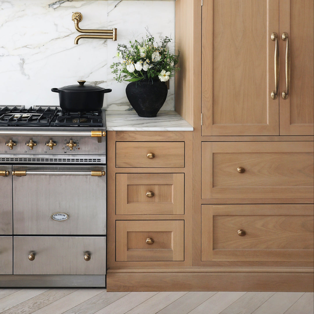 Project by No. 17 House | Bakes Cabinet Knob shown in our aged brass (BEL) finish. 