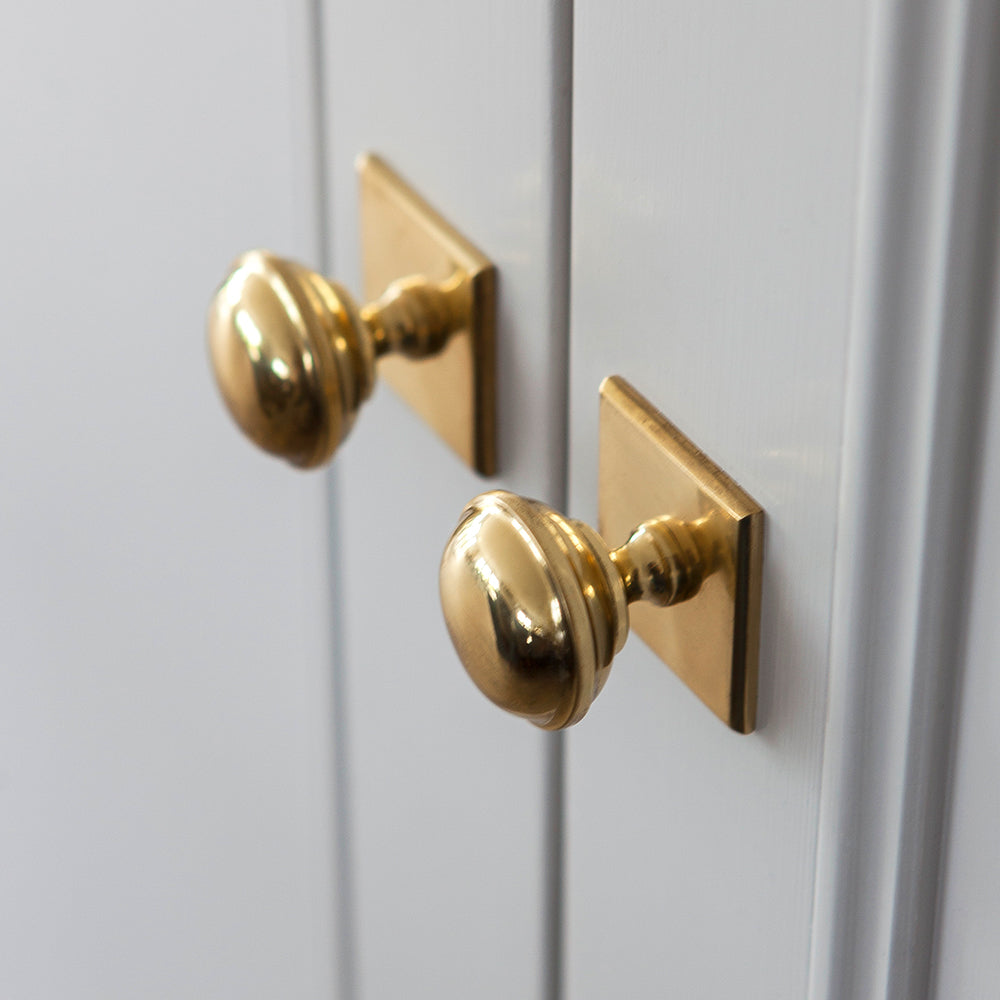 Queslett Solid Cabinet Brass Knob & Square Backplate | Armac Martin
