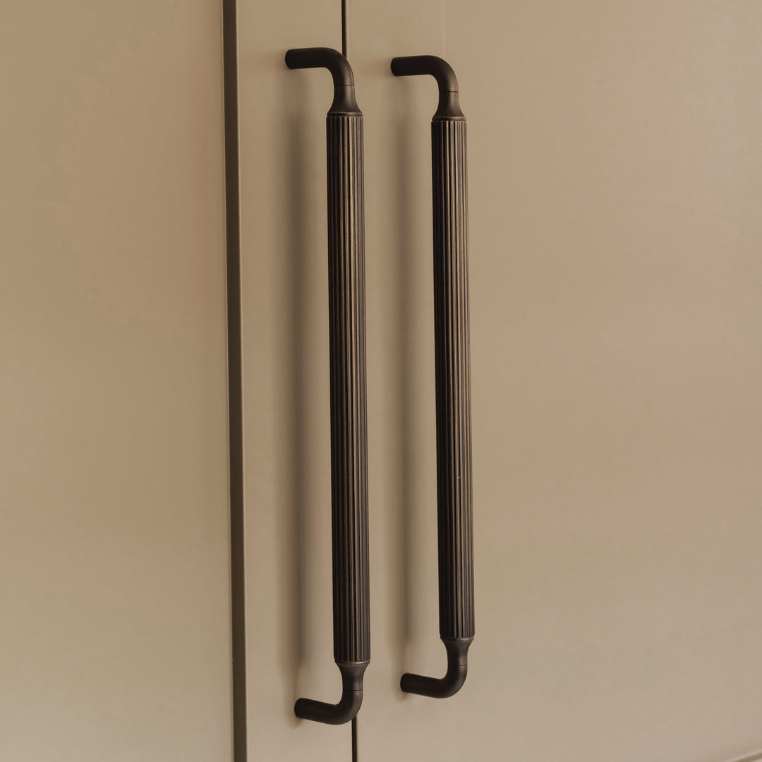 Design by St Giles Furniture | Photography by Joey Kendal Brown | Barwick Slim Ridged Cabinet Handle shown in our satin antique satin lacquered (SAS) finish.