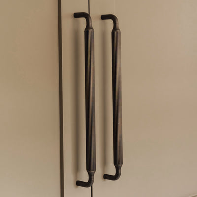 Design by St Giles Furniture | Photography by Joey Kendal Brown | Barwick Slim Ridged Cabinet Handle shown in our satin antique satin lacquered (SAS) finish.